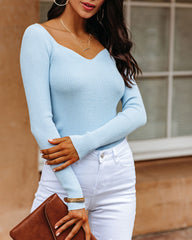 Emily Long Sleeve Ribbed Knit Top - Baby Blue Ins Street