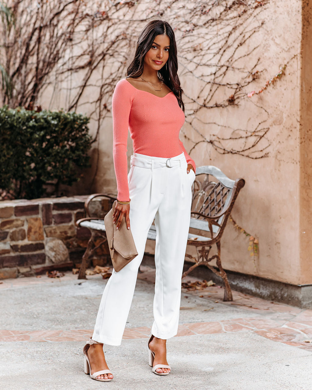 Emily Long Sleeve Ribbed Knit Top - Coral Ins Street