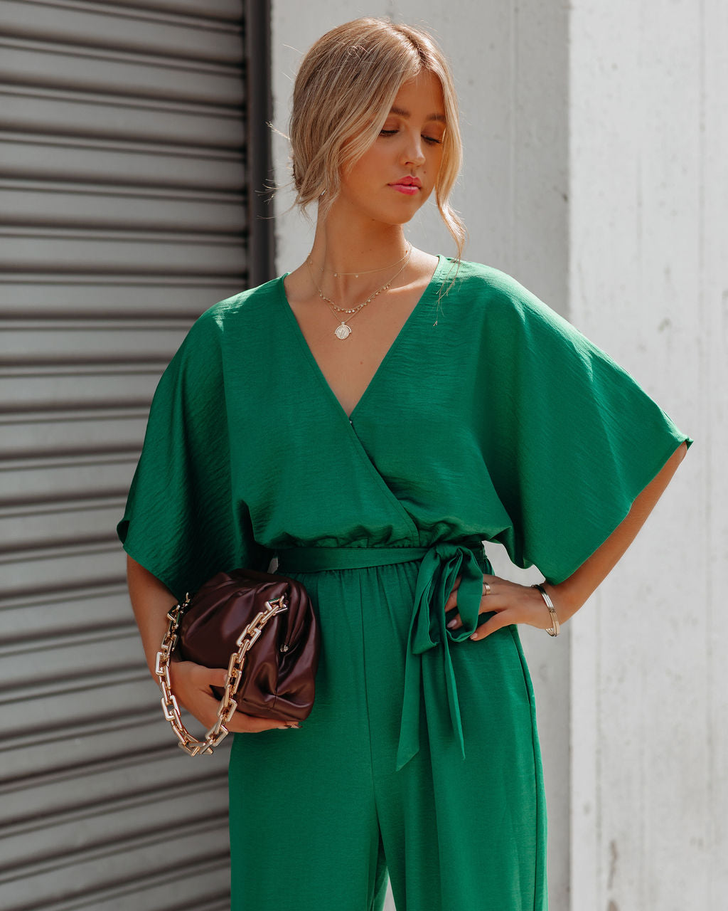 Empowered Satin Pocketed Jumpsuit - Green - FINAL SALE Ins Street