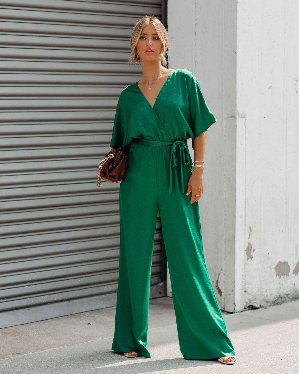 Empowered Satin Pocketed Jumpsuit - Green - FINAL SALE Ins Street