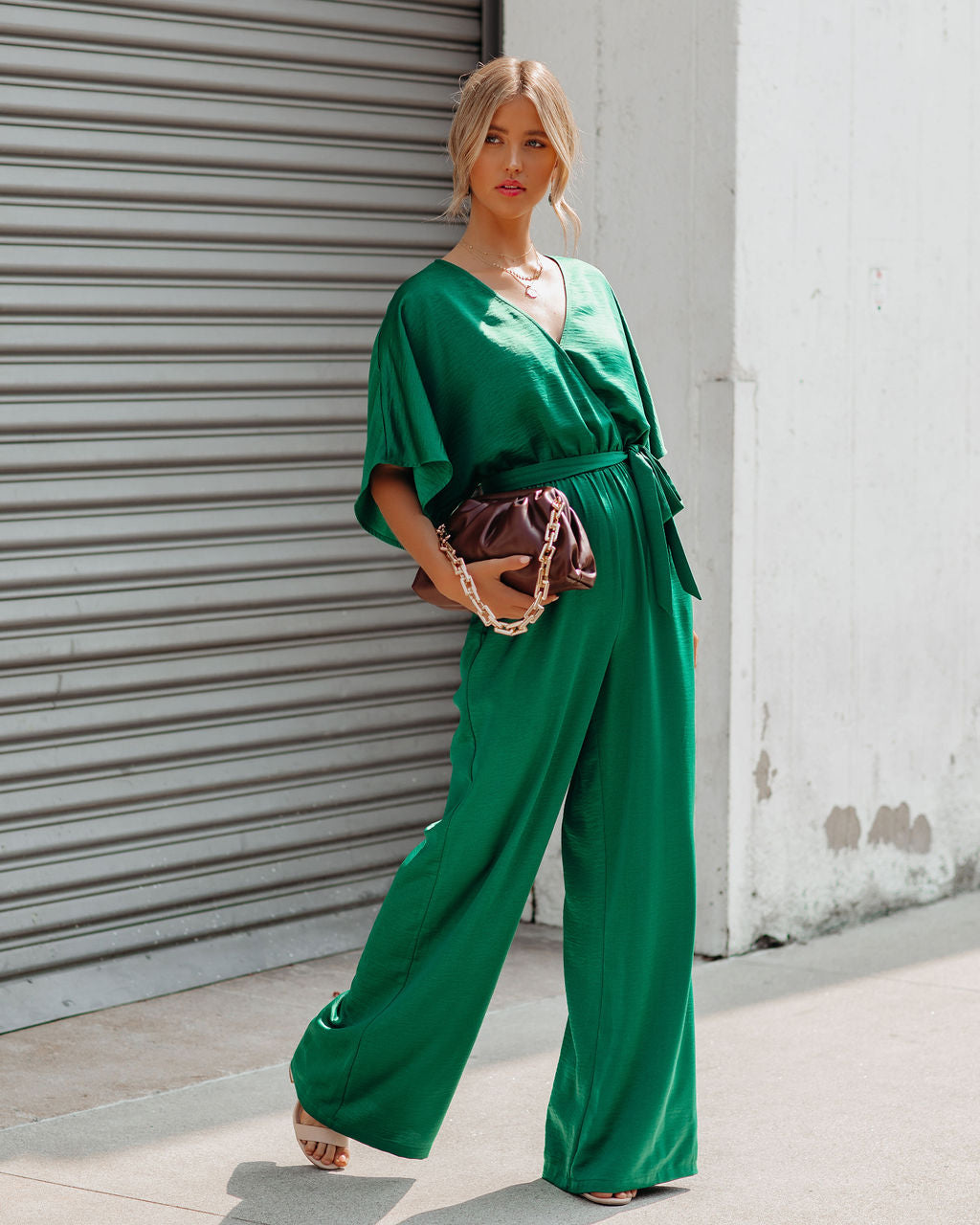 Empowered Satin Pocketed Jumpsuit - Green - FINAL SALE Ins Street