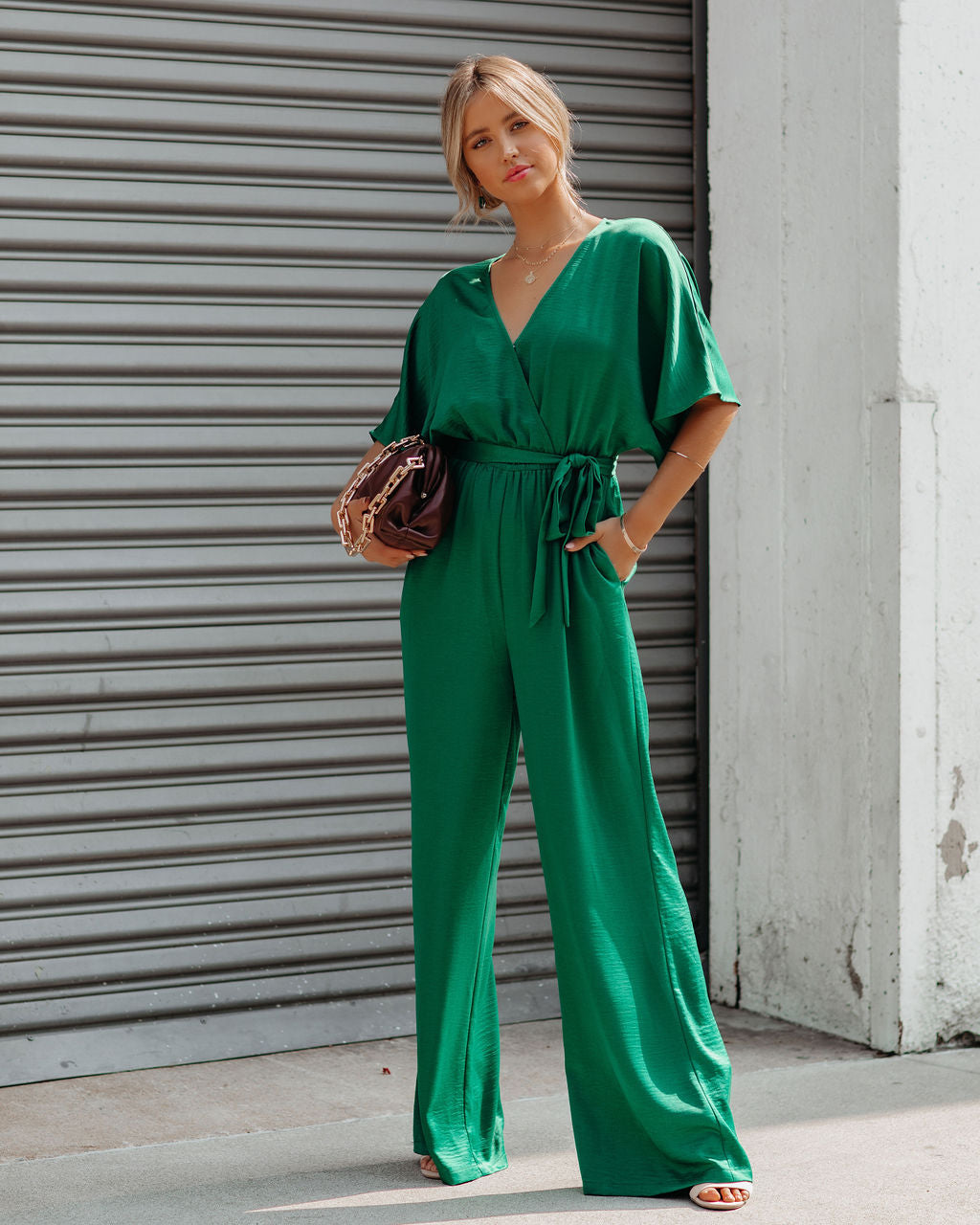 Empowered Satin Pocketed Jumpsuit - Green - FINAL SALE Ins Street