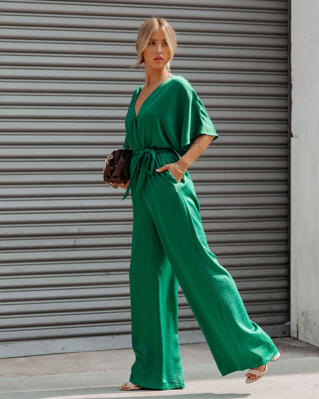 Empowered Satin Pocketed Jumpsuit - Green - FINAL SALE Ins Street