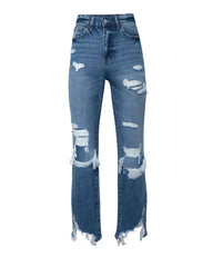 Enzo High Rise Distressed Straight Leg Denim Ins Street