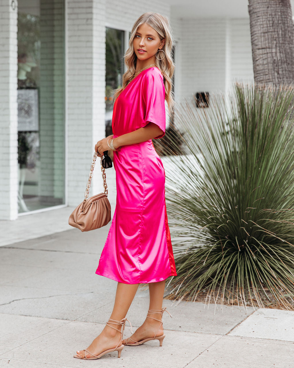 Essex Satin Colorblock Twist Midi Dress - Red Pink - FINAL SALE Ins Street