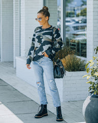 Sawyer Distressed Camo Knit Sweater Ins Street