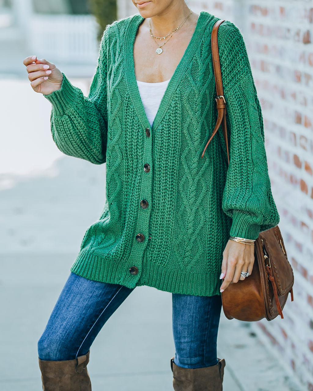 Evan Button Front Cable Knit Cardigan - Green - FINAL SALE Ins Street