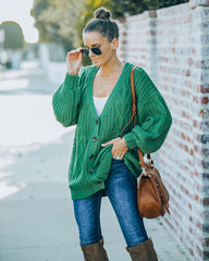 Evan Button Front Cable Knit Cardigan - Green - FINAL SALE Ins Street