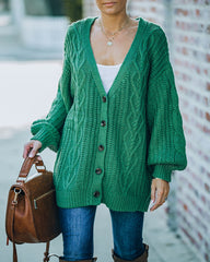 Evan Button Front Cable Knit Cardigan - Green - FINAL SALE Ins Street