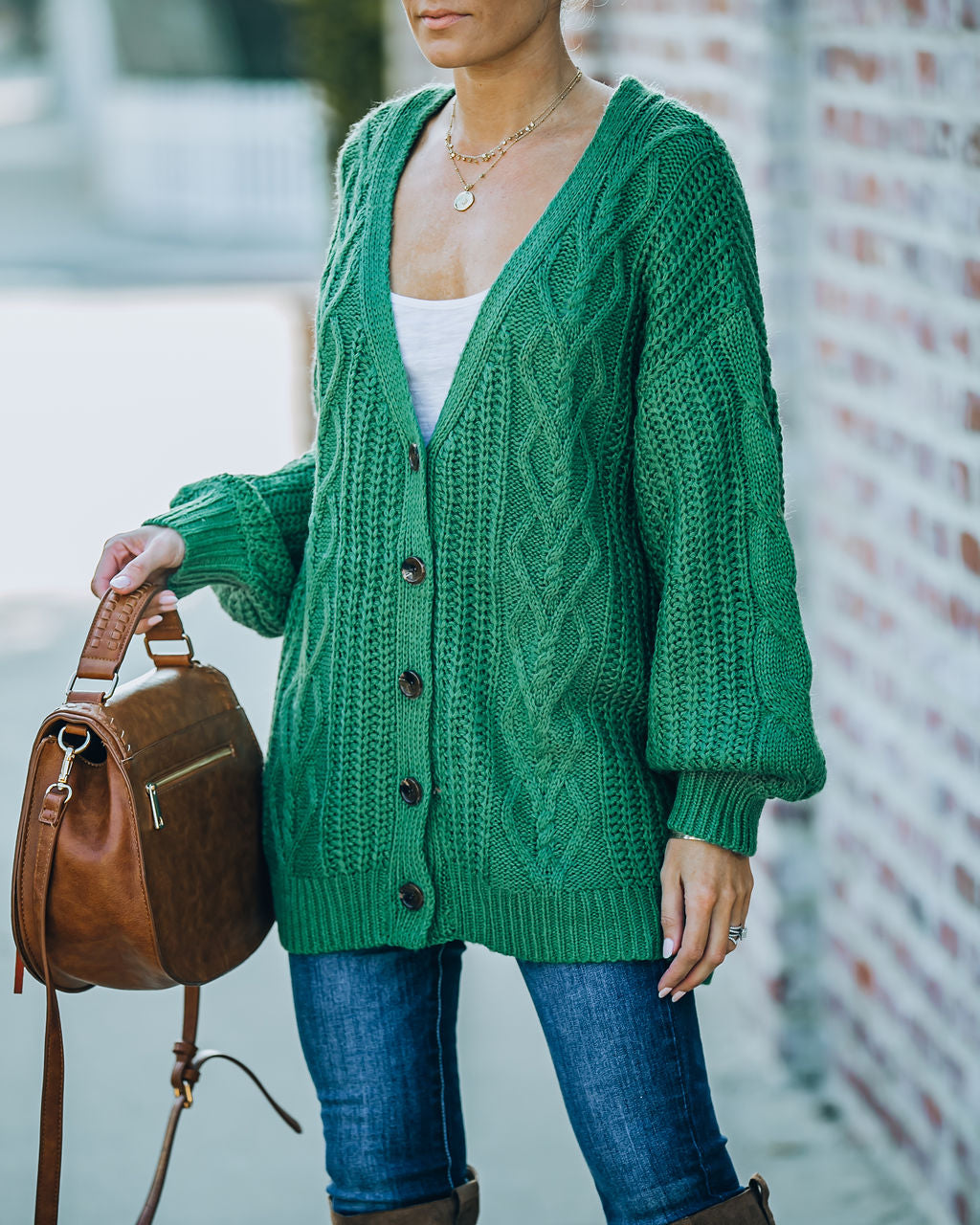 Evan Button Front Cable Knit Cardigan - Green - FINAL SALE Ins Street