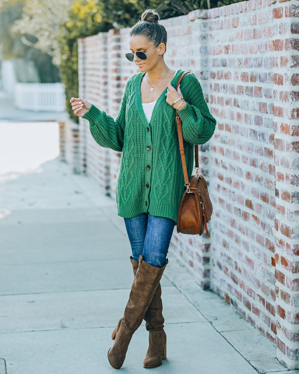 Evan Button Front Cable Knit Cardigan - Green - FINAL SALE Ins Street