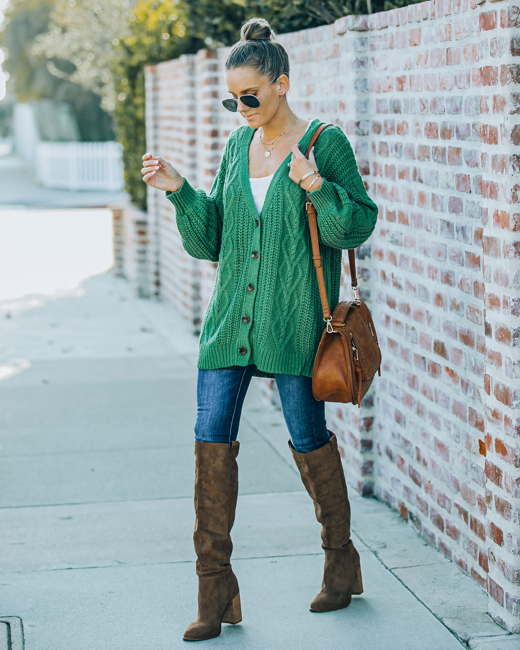 Evan Button Front Cable Knit Cardigan - Green - FINAL SALE Ins Street