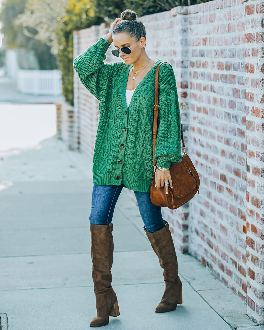 Evan Button Front Cable Knit Cardigan - Green - FINAL SALE Ins Street