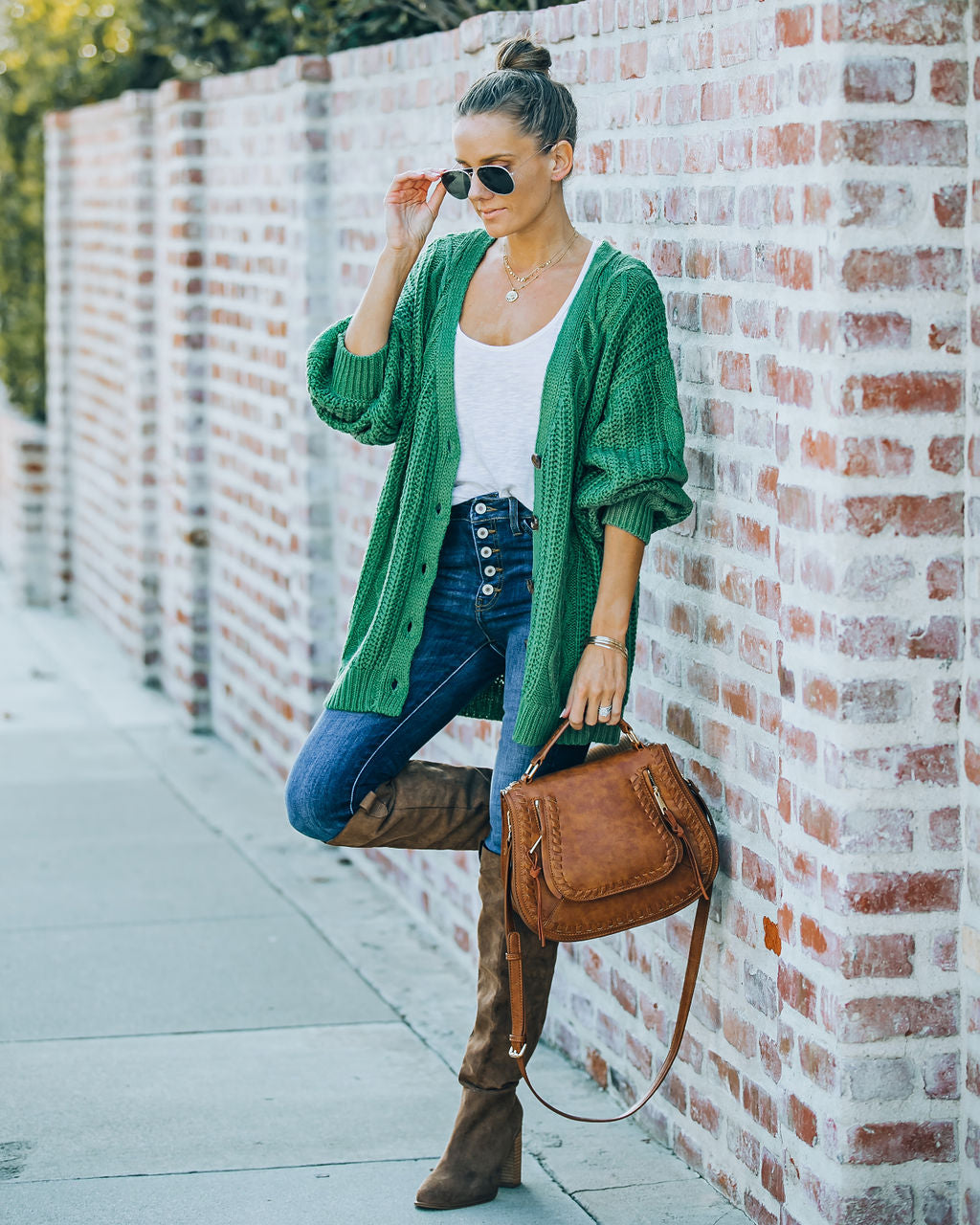 Evan Button Front Cable Knit Cardigan - Green - FINAL SALE Ins Street