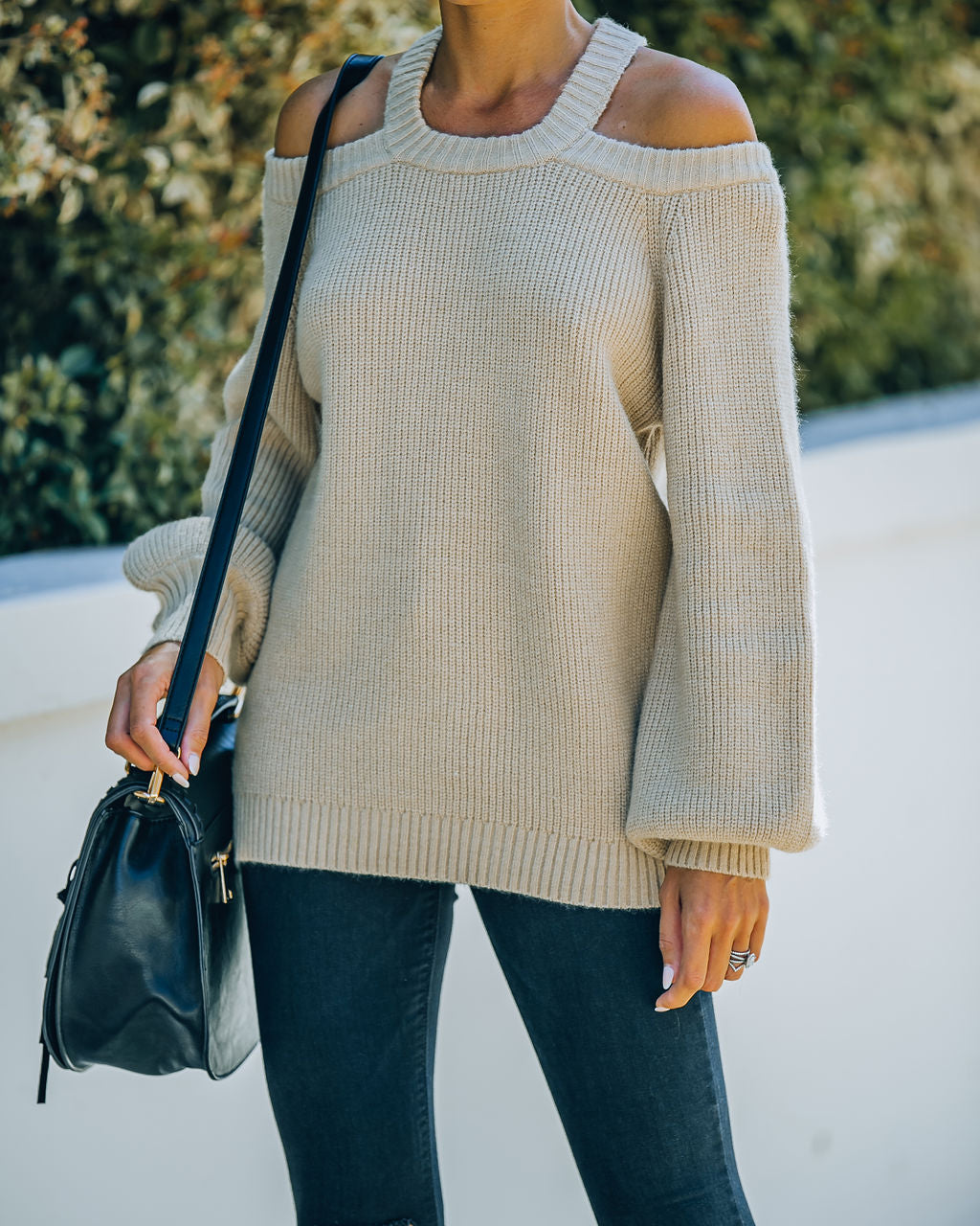 Malia Cold Shoulder Knit Sweater - Sand Ins Street