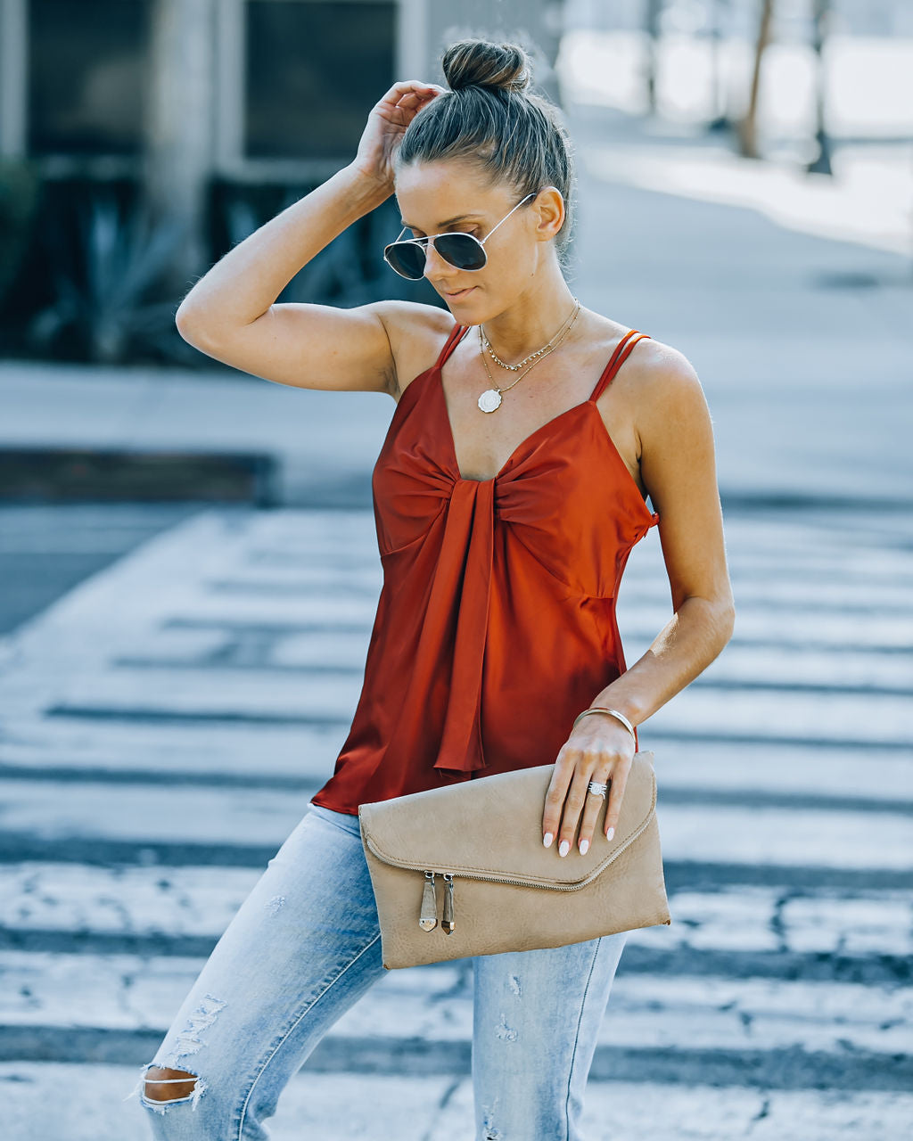 Renta Satin Drape Cami Tank - Rust - FINAL SALE Ins Street