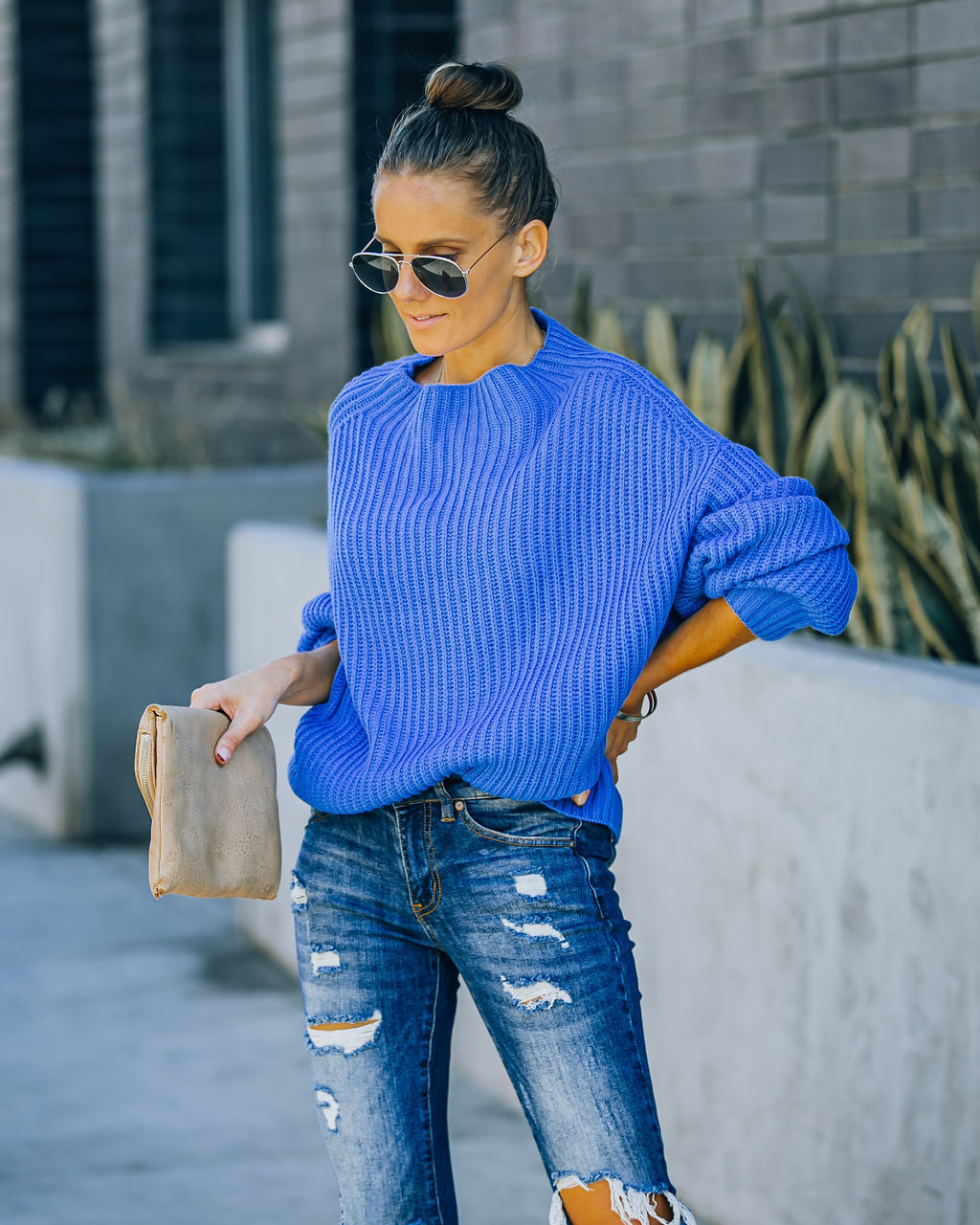 Cobalt Relaxed Knit Sweater - Blue LIST-001