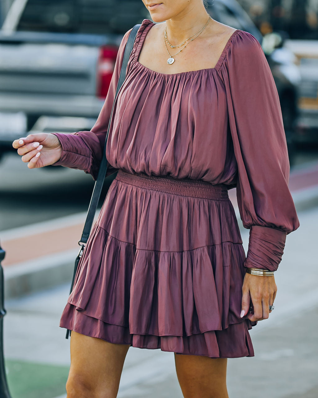 Ayla Smocked Ruffle Mini Dress - Dark Mauve - FINAL SALE InsStreet