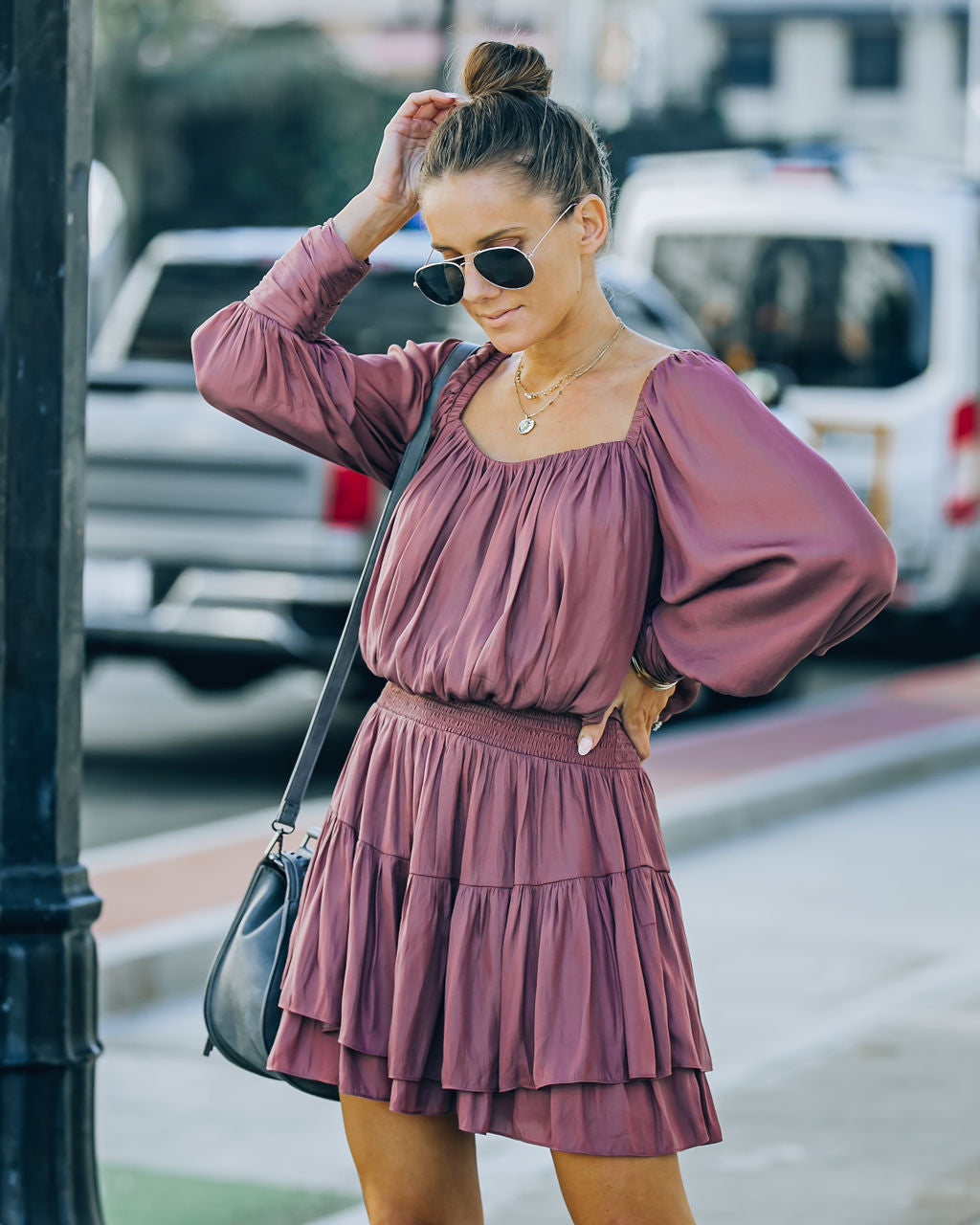 Ayla Smocked Ruffle Mini Dress - Dark Mauve - FINAL SALE InsStreet