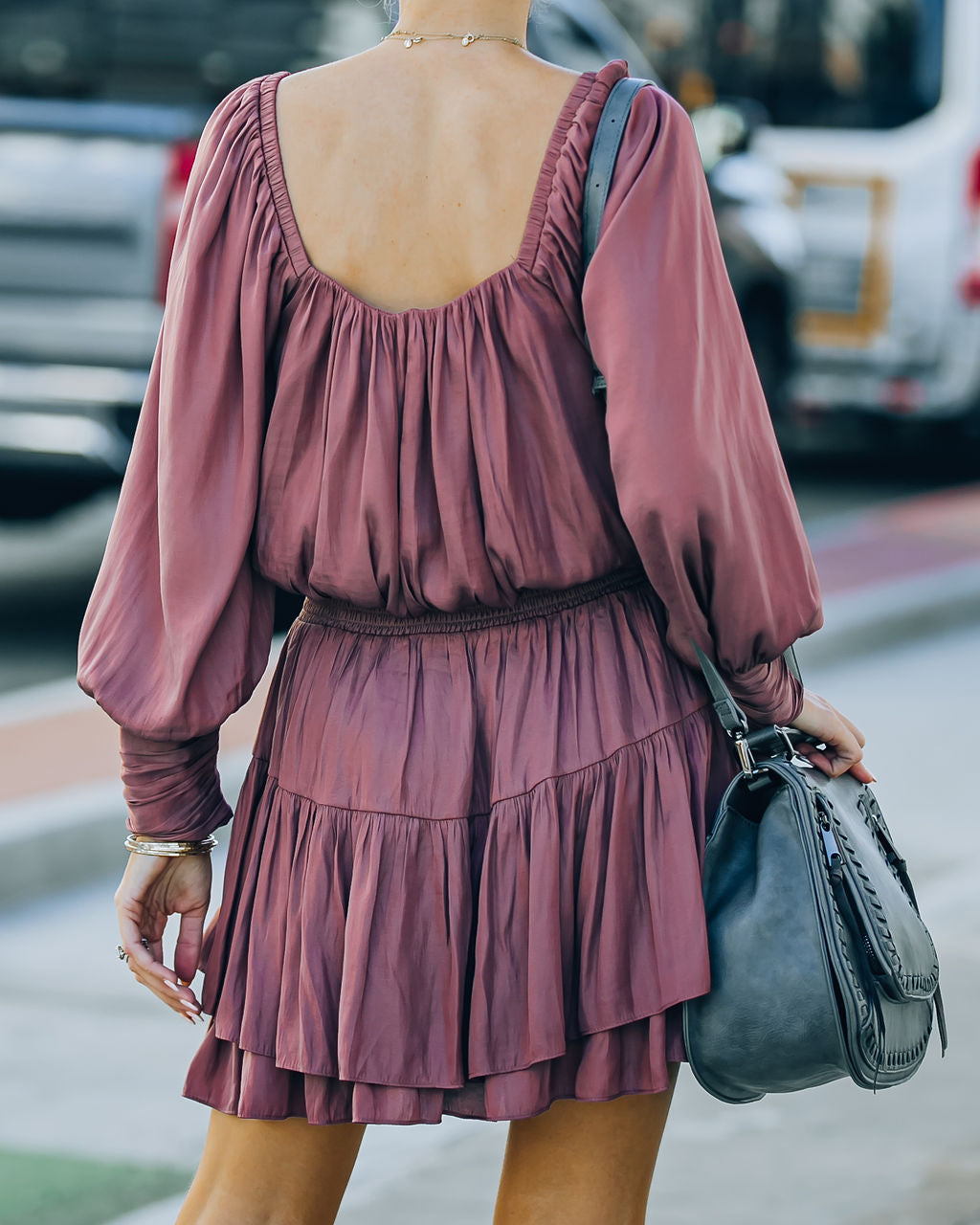 Ayla Smocked Ruffle Mini Dress - Dark Mauve - FINAL SALE InsStreet