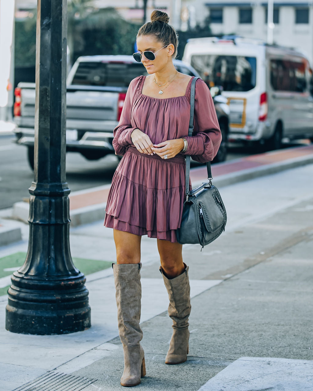 Ayla Smocked Ruffle Mini Dress - Dark Mauve - FINAL SALE InsStreet