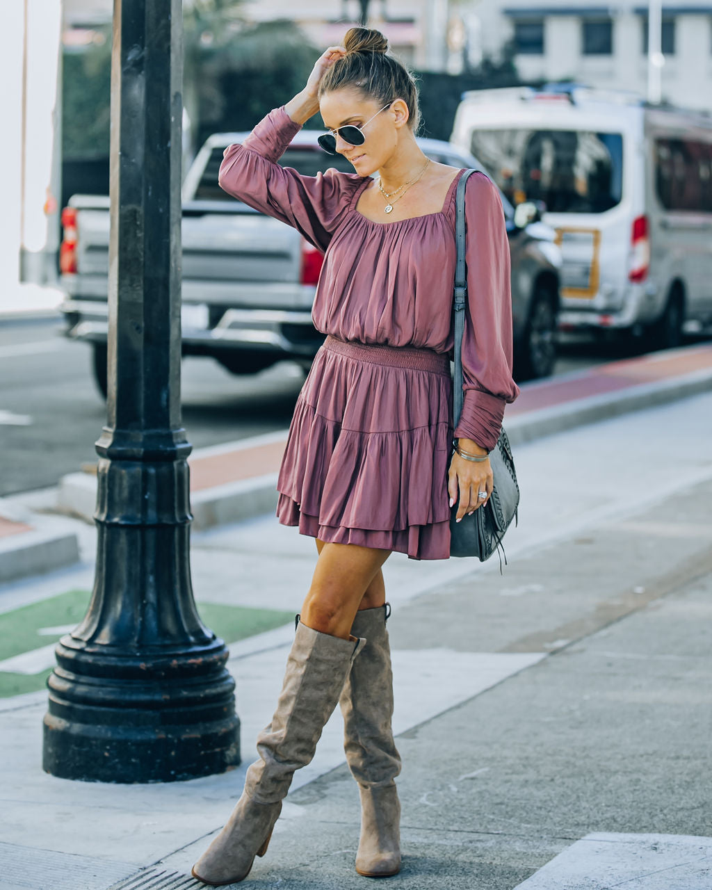 Ayla Smocked Ruffle Mini Dress - Dark Mauve - FINAL SALE InsStreet