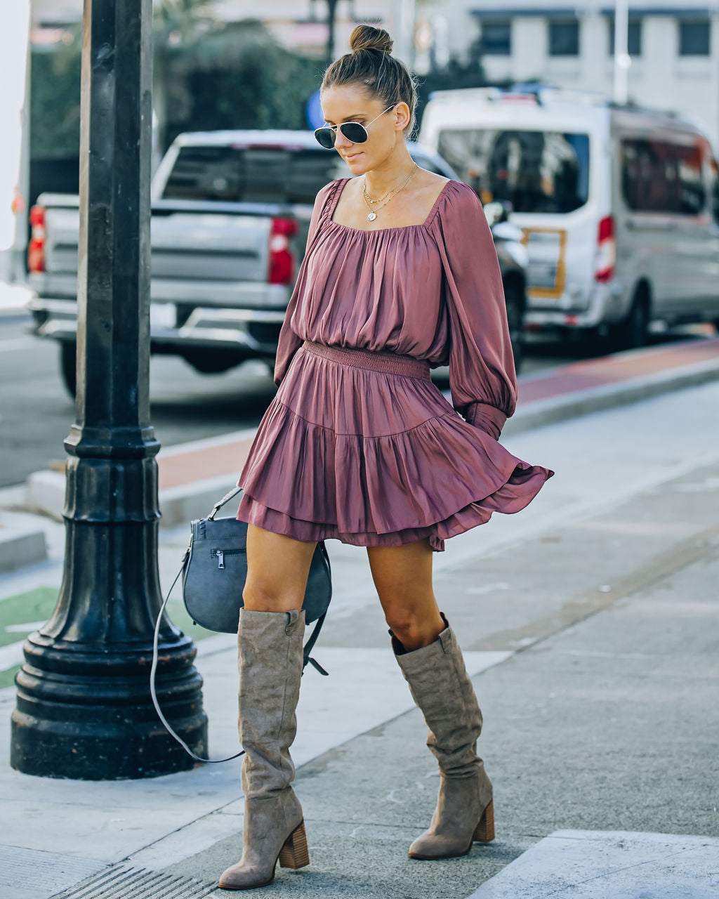 Ayla Smocked Ruffle Mini Dress - Dark Mauve - FINAL SALE InsStreet