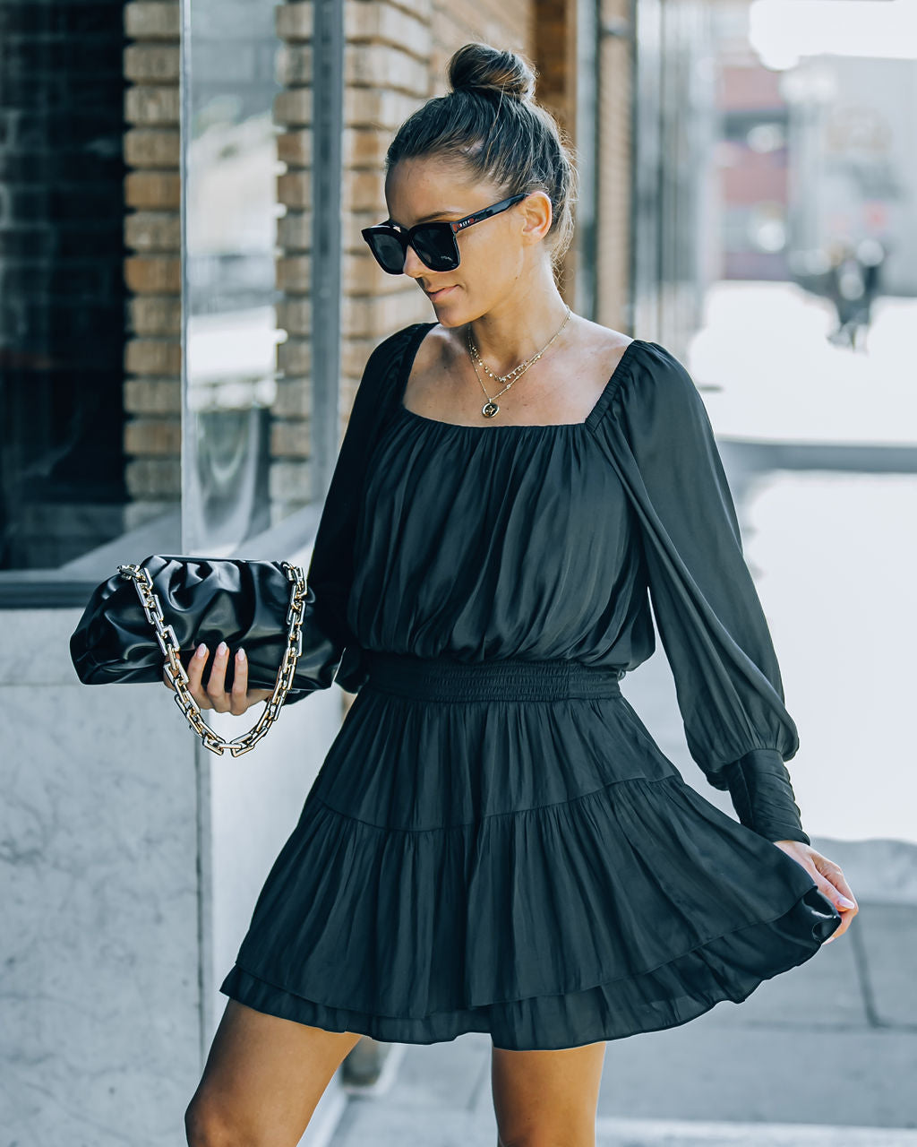 Ayla Smocked Ruffle Mini Dress - Washed Black - FINAL SALE InsStreet