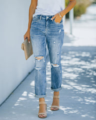 August High Rise Distressed Girlfriend Denim InsStreet