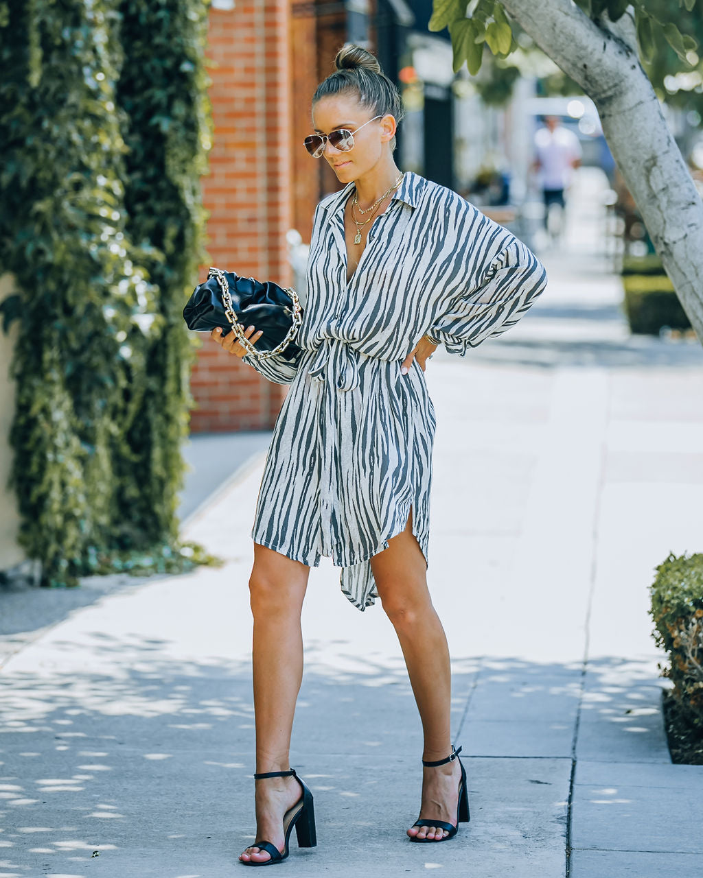 Joyner Zebra Print Button Down Shirt Dress - Charcoal - FINAL SALE Ins Street