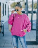 Demy Cotton Blend Pocketed Washed Pullover - Fuchsia Ins Street