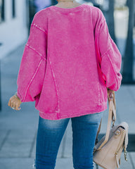 Demy Cotton Blend Pocketed Washed Pullover - Fuchsia Ins Street