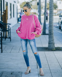 Demy Cotton Blend Pocketed Washed Pullover - Fuchsia Ins Street