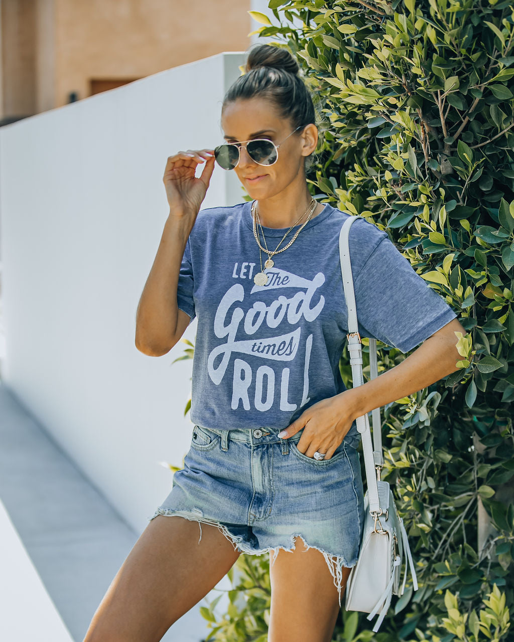 Cotton Blend Let The Good Times Roll Acid Wash Tee Lulusimonstudio, LLC.