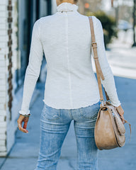 Minka Cotton Blend Ribbed Mock Neck Top - Off White Ins Street