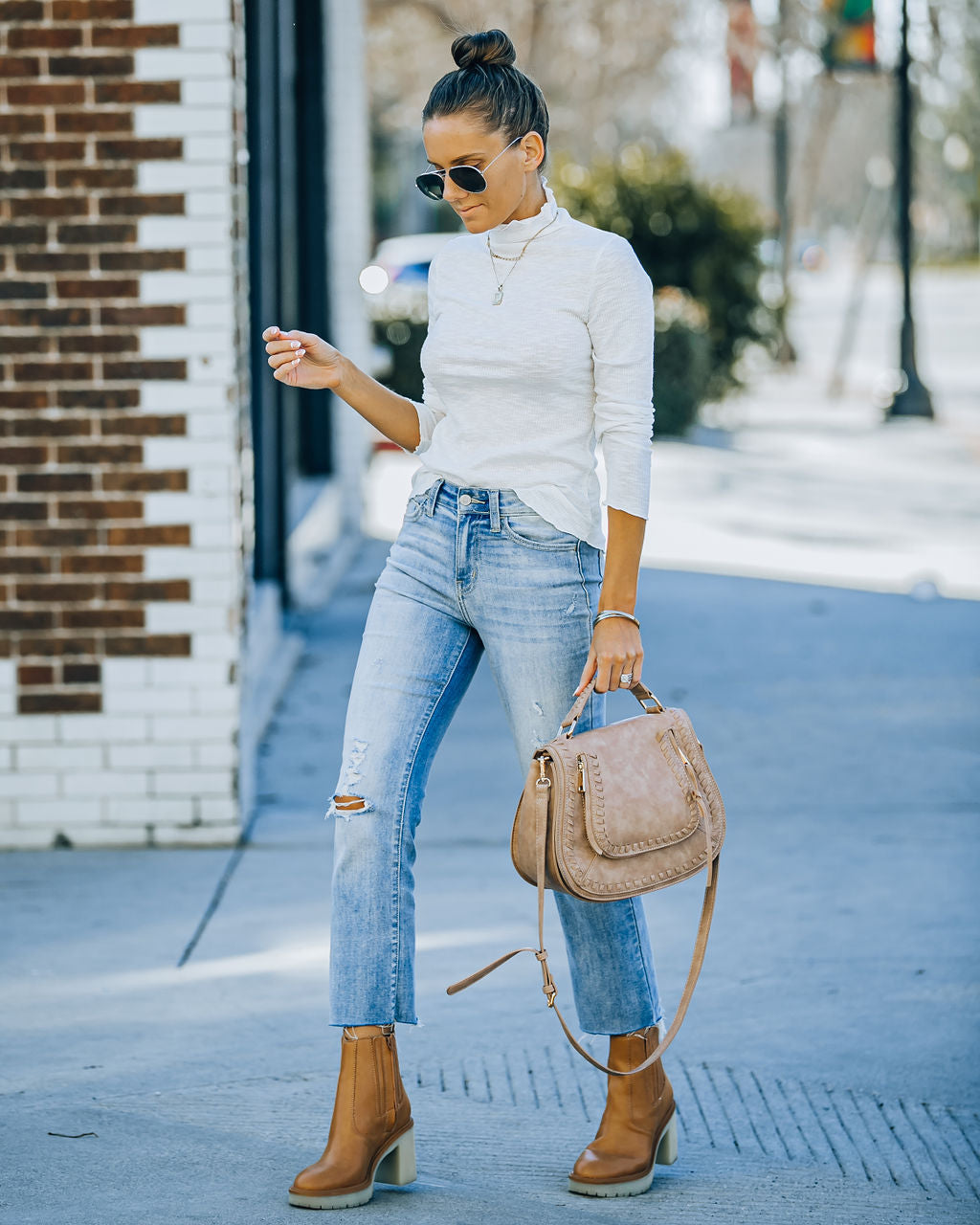 Minka Cotton Blend Ribbed Mock Neck Top - Off White Ins Street