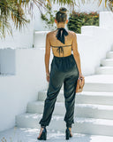 Vonn Pocketed Satin Halter Jumpsuit - Black Ins Street