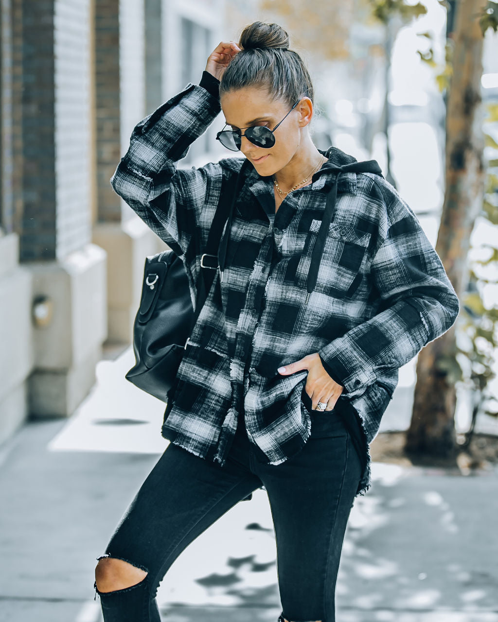 Jadelyn Cotton Hooded Plaid Shacket - FINAL SALE Ins Street