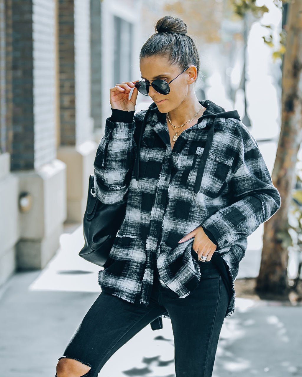 Jadelyn Cotton Hooded Plaid Shacket - FINAL SALE Ins Street