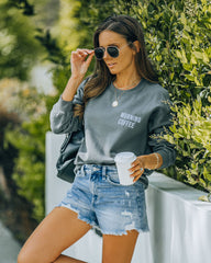 Morning Coffee Embroidered Cotton Blend Sweatshirt Ins Street