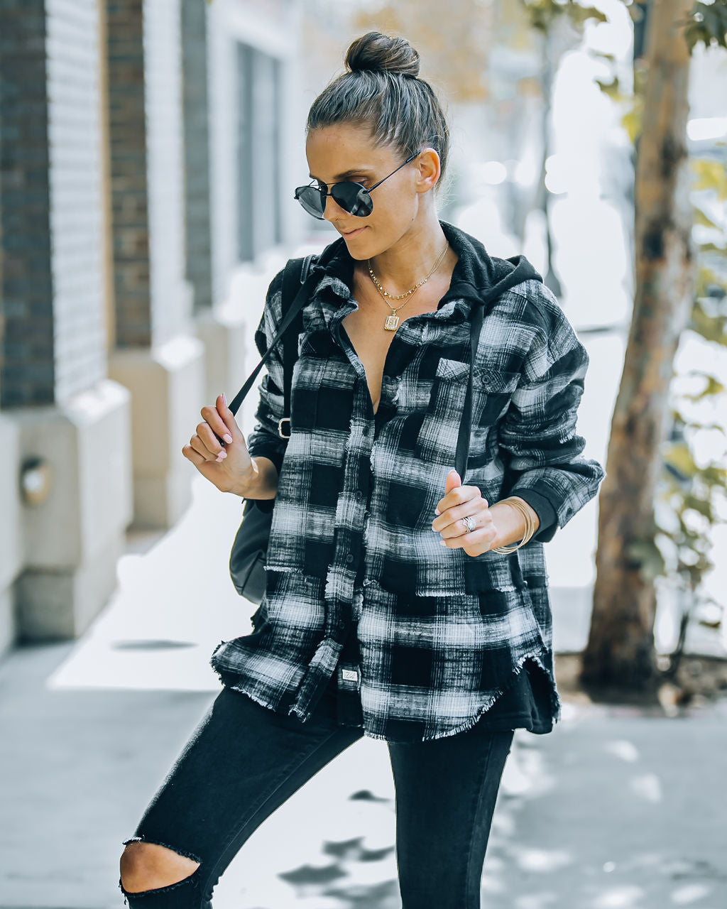 Jadelyn Cotton Hooded Plaid Shacket - FINAL SALE Ins Street