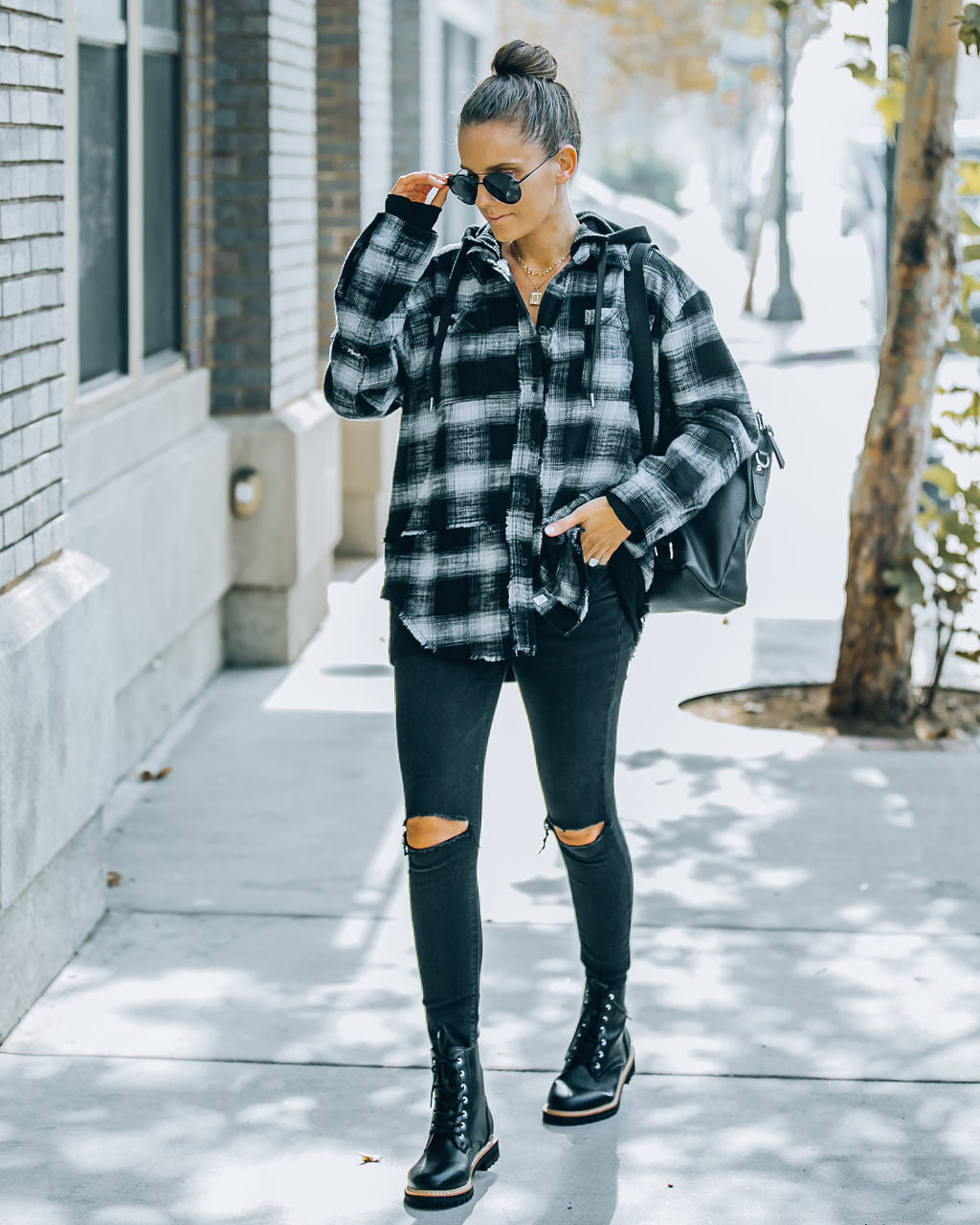 Jadelyn Cotton Hooded Plaid Shacket - FINAL SALE Ins Street