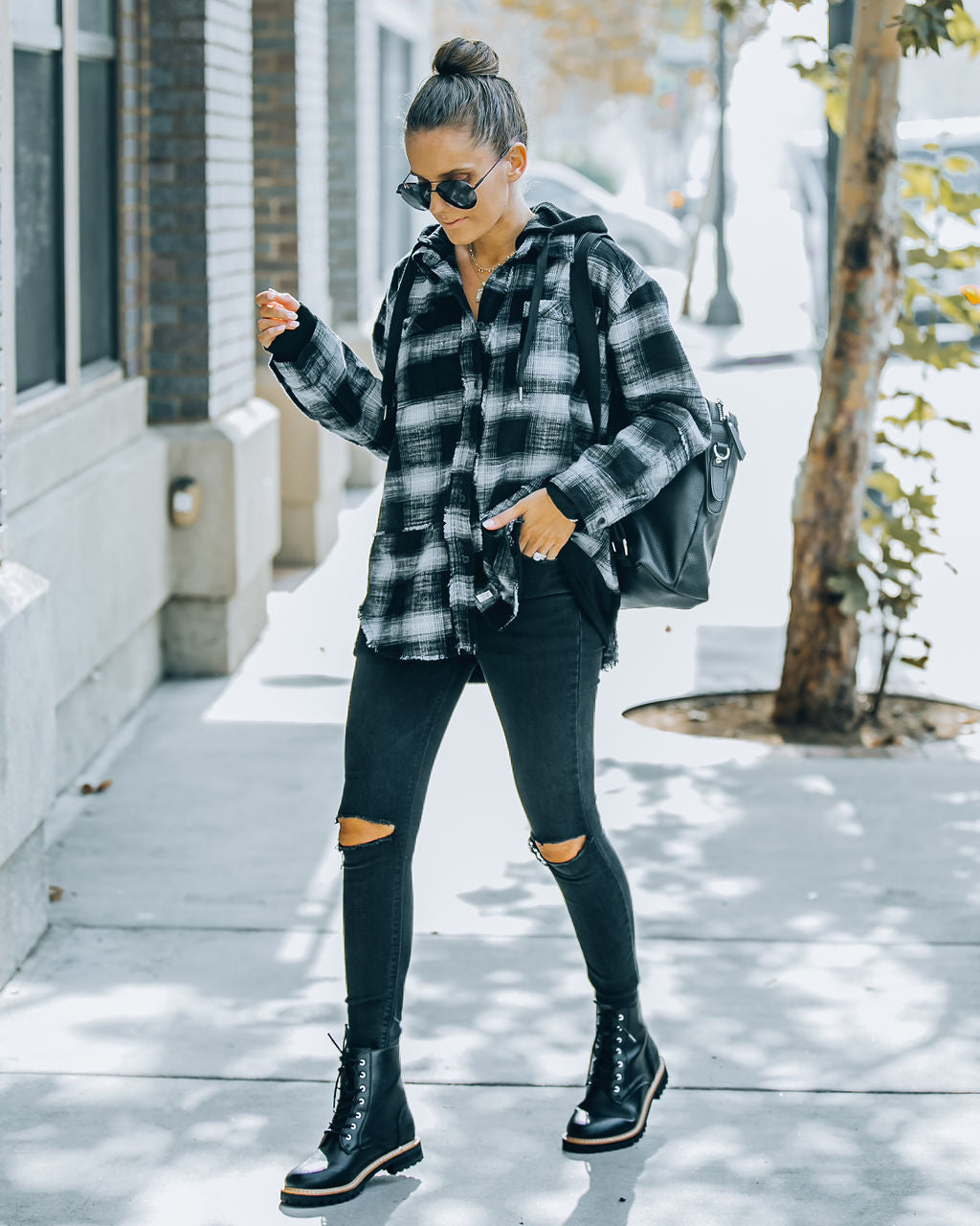 Jadelyn Cotton Hooded Plaid Shacket - FINAL SALE Ins Street