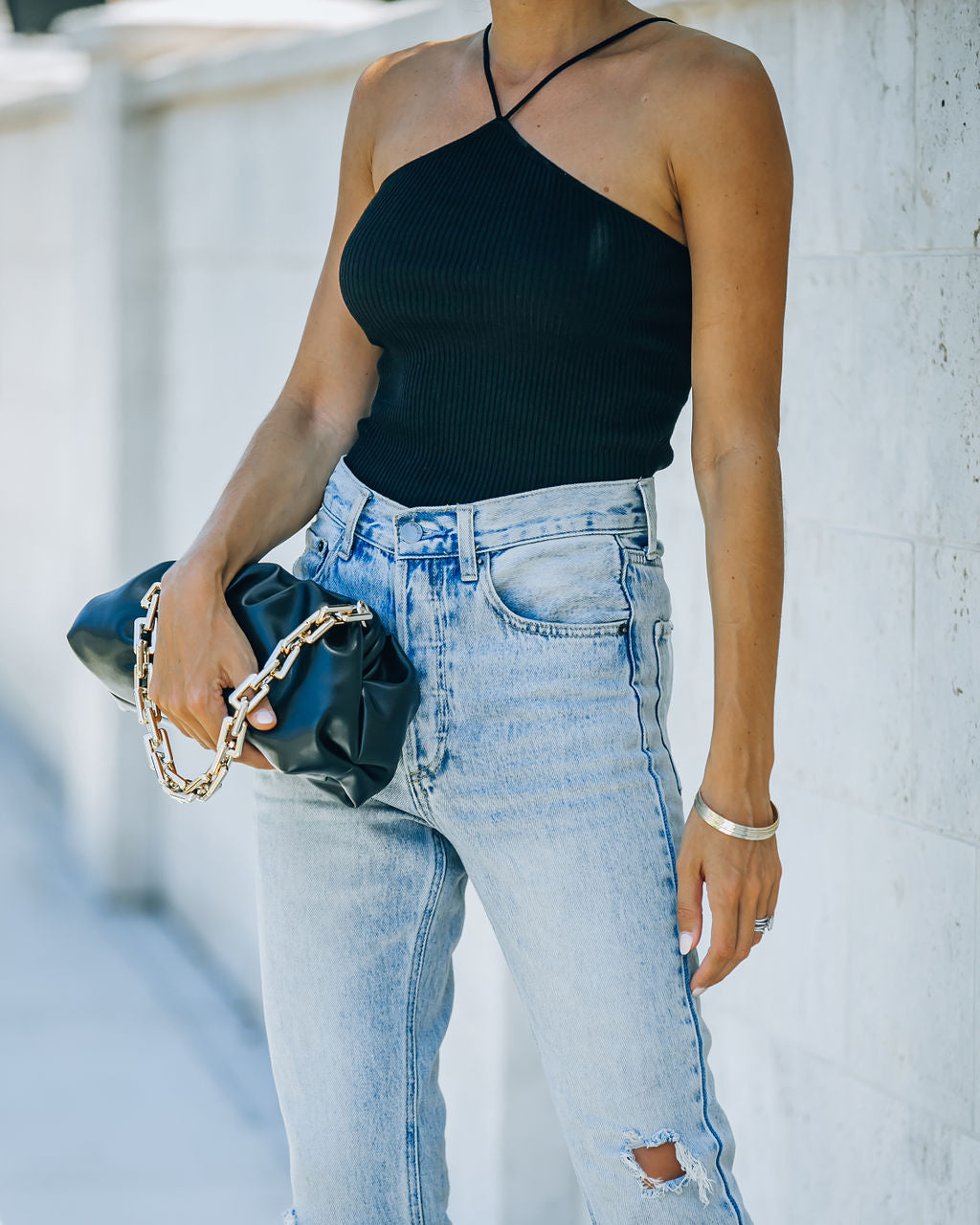 Slick Ribbed Halter Crop Top - Black - FINAL SALE Ins Street