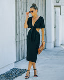 Jenner Linen Blend Tie Front Cutout Midi Dress - Black - FINAL SALE
