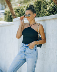 Slick Ribbed Halter Crop Top - Black - FINAL SALE Ins Street