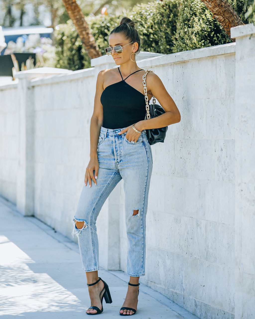 Slick Ribbed Halter Crop Top - Black - FINAL SALE Ins Street