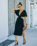 Jenner Linen Blend Tie Front Cutout Midi Dress - Black - FINAL SALE Ins Street