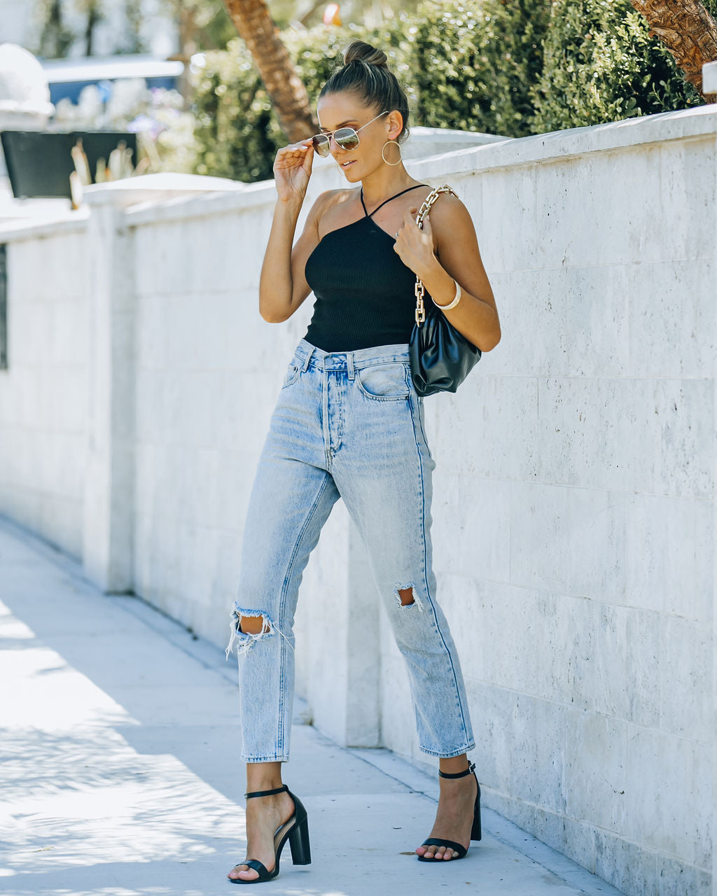 Slick Ribbed Halter Crop Top - Black - FINAL SALE Ins Street