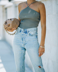 Slick Ribbed Halter Crop Top - Vintage Olive - FINAL SALE Ins Street